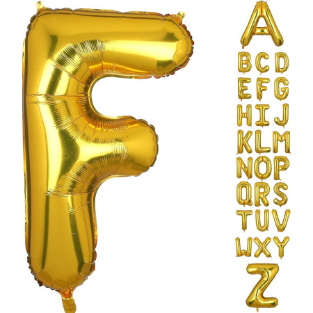 Balon Folie Metalizata Litera F, Cyrax, 80 cm, Umflati cu Heliu sau Aer, Ambalaj Individual, Pai inclus, Auriu