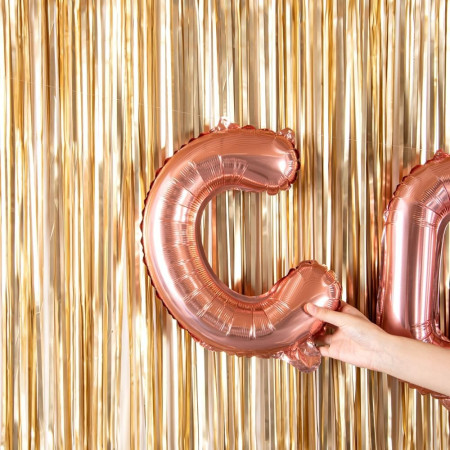 Balon Folie Metalizata Litera C, Cyrax, 40 cm, Umflati cu Heliu sau Aer, Ambalaj Individual, Pai inclus, Rose Gold