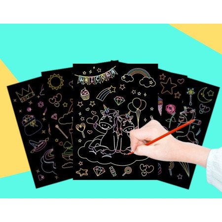 Set 9 Planse Razuibile, Cyrax, Scratch ArtCards, +3 Ani, de Razuit si de Colorat, 19 x 14 cm, Model Spatiu Cosmic, Multicolor