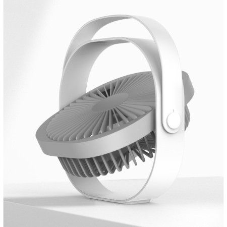 Mini ventilator pentru birou cu usb,  rotire 360 grade, 3 viteze, 1500 mA, 13.5 x 12,8, Alb