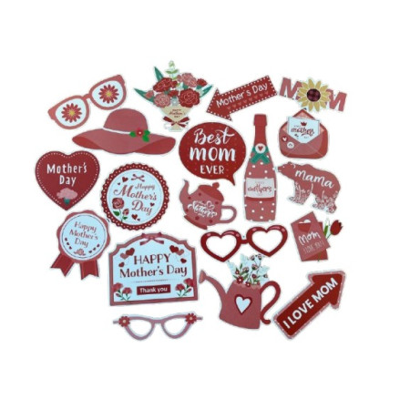 Set 18 Accesorii pentru Petrecere, Cyrax, Props pentru Photo Corner, Tematica Ziua Mamei, Multicolor