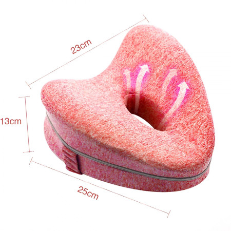 Perna Ortopedica pentru Picioare, Cyrax, Multifunctionala, Confortabilă, in Forma de Inima, Spuma cu Memorie, Curea Anti-cadere, 25x23x13 cm, Roz