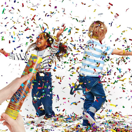 Tub de Confetii, Cyrax, Party Popper, 60x5 cm, Confetii Asortate din Aluminiu, Multicolor