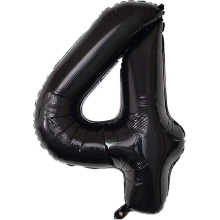 Balon din Folie Metalizata Cyrax, Figurina Cifra, Tema Aniversare 40 cm, Ambalaj Individual, Pai inclus, Umflare cu Aer sau Heliu, Negru, Cifra 4