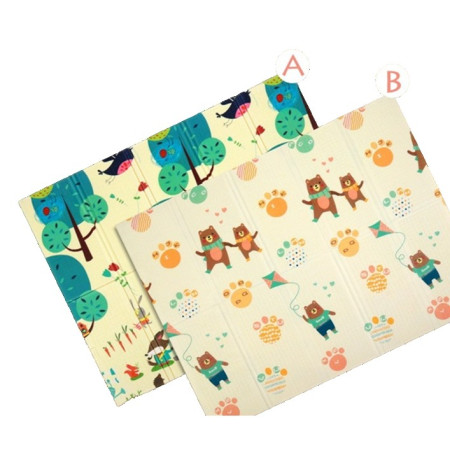 Covoras pentru Copii, Cyrax, cu 2 Fete, Model Zmeu/Ursi, din XPE+PE, Impermeabil, Antiderapant, Protectie Termica, +3 Luni, Pliabil, 150 x 200 x 1.5 cm, Multicolor