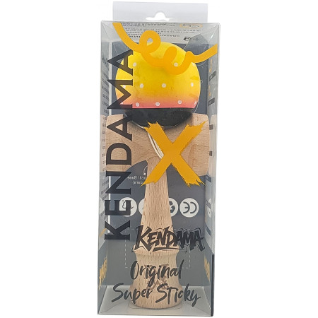Kendama X Originala, Profesionala, Cyrax, din Lemn, Super Sticky, 18 cm, Galben/Roz/Negru