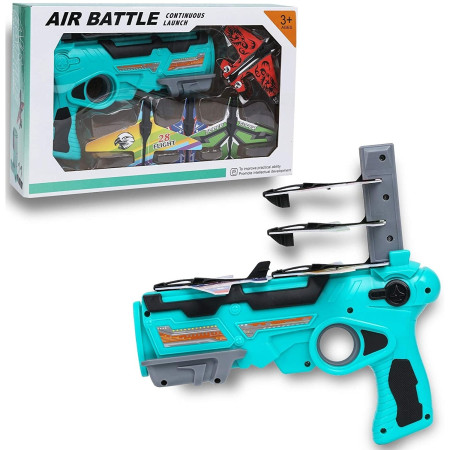 Cyrax Set Arma de jucarie tip lansator de avioane, Air Battle, Turcoaz