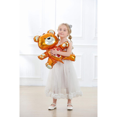 Balon din Folie Metalizata, Cyrax, Figurina Urs, Model Love, Tema Ziua Indragostitilor, 60x63cm, Ambalaj Individual, Pai Inclus, Umflare cu Aer sau Heliu, Maro