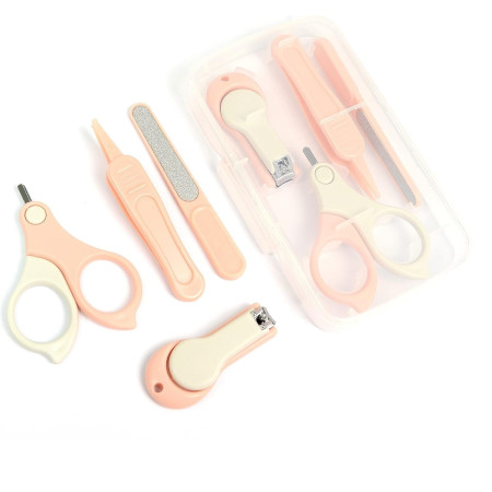 Set 4in1 de Ingrijire Unghii pentru Bebelusi, Cyrax, Cutie de Depozitare Transparenta, 0-6 Ani, 13.6x8x2 cm, Roz