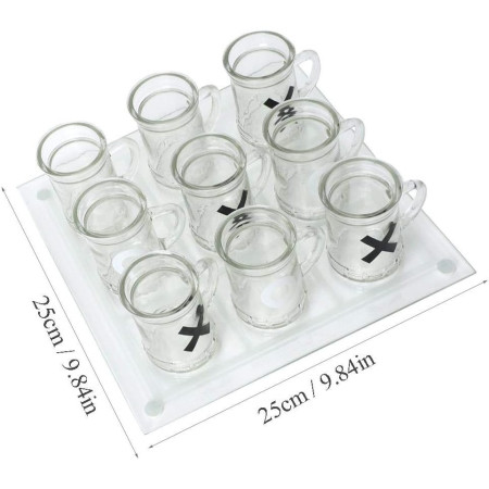 Joc X si O Cyrax, cu Mini Halbe din Sticla, 25 x 25 cm, pentru Petreceri, Decor, Cadouri, Transparent