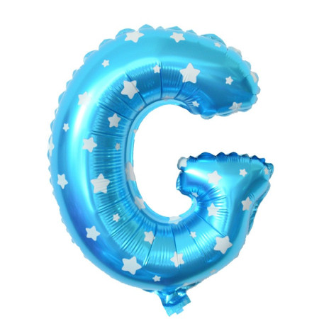 Balon Folie Metalizata Litera G, Cyrax, 40 cm, Cu Imprimeu Stelute, Umflati cu Heliu sau Aer, Ambalaj Individual, Pai inclus, Albastru