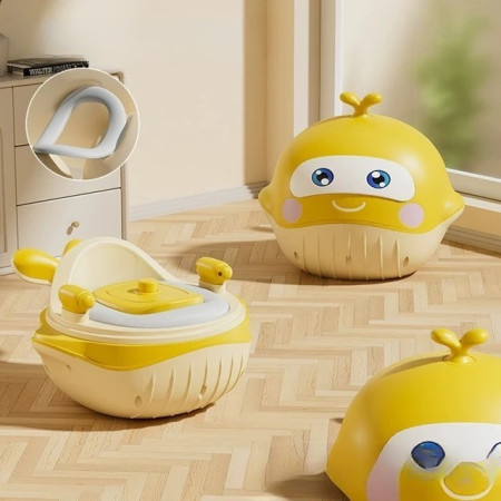 Olita 2in1, Cyrax, Model Balena, cu Reductor WC, din Plastic, cu Muzica si Lumini, 36 x 41 x 20 cm, Galben