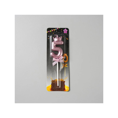 Lumanare Cifra 5, Cyrax, Model Coroana cu Fundita, Pentru Tort, 6 x 2.5 cm Mov