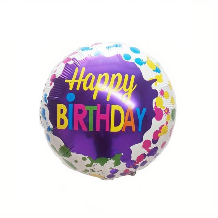 Set 3 Baloane din Folie Metalizata, Cyrax, Mini Figurina Rotunda, Model Happy Birthday, 45 cm, Ambalaj Individual, Pai inclus, Umflare cu Aer sau cu Heliu, Multicolor