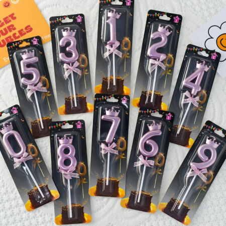 Lumanare Cifra 2, Cyrax, Model Coroana cu Fundita, Pentru Tort, 6 x 2.5 cm Mov