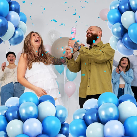 Set 10 Baloane din Latex Chrome, Cyrax, Model Party, 23 cm, Diferite Nuante Albastru, 2.2 g