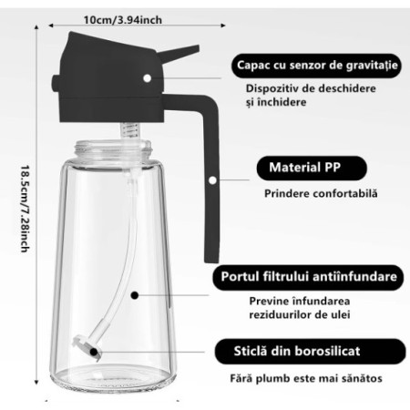 Recipient Ulei, Cyrax, 2in1, Functie Spray/Turnare, din Sticla, 470 ml, Fara Scurgere, Negru