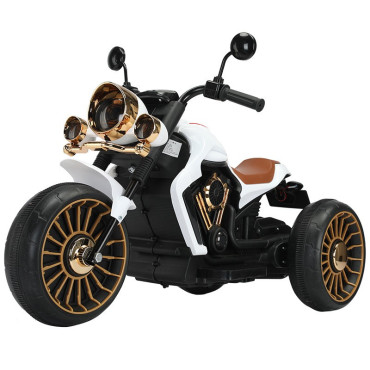 Tricicleta Electrica pentru Copii, Cyrax, cu 2 Acumulatoare 380*2, 6V 4.5, Telecomanda, Bluetooth, Sistem Anti-Rasturnare, Sistem de Lumini si Sunet, 6-8 Ani, 93 x 48 x 63 cm, Alb Negru