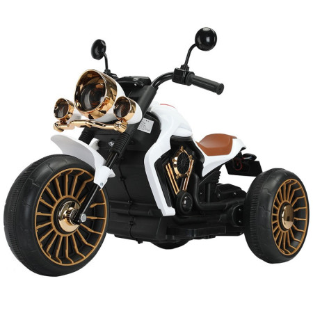 Tricicleta Electrica pentru Copii, Cyrax, cu 2 Acumulatoare 380*2, 6V 4.5, Telecomanda, Bluetooth, Sistem Anti-Rasturnare, Sistem de Lumini si Sunet, 6-8 Ani, 93 x 48 x 63 cm, Alb Negru