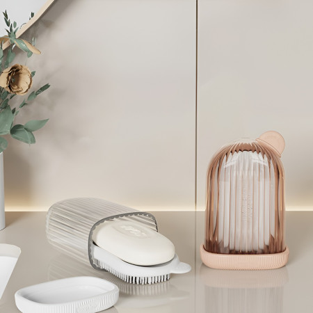 Sapuniera de Calatorie,  Suport pentru Sapun cu Scurgere a Apei, Recipient cu Capac Depozitare, Savoniera pentru Baie, 12.6x6.1x8.4cm, Roz