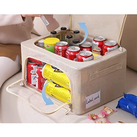 Cutie de depozitare pliabila,  Cu fermoar, 66 L, Textil, 50x40x33 cm, Cadru Metalic, Suport Baza Stabil din Plastic, Crem