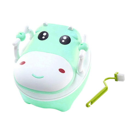 Olita pentru Copii, Cyrax, +1an, Portabila, Design Vacuta cu Capac, Model Prietenos, Non-Toxic, cu Manere, Compartiment Detasabil, Perie Inclusa, Usor de Curatat, Verde