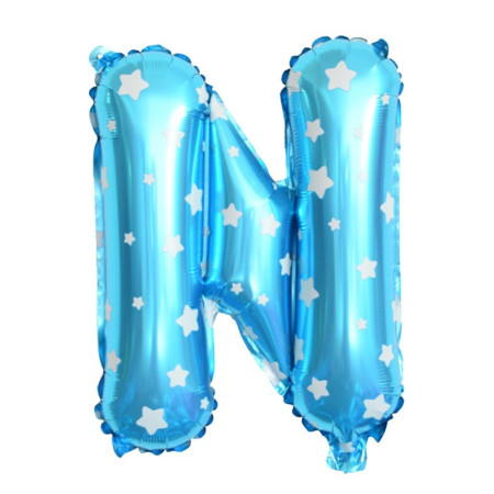 Balon Folie Metalizata Litera N, Cyrax, 40 cm, Cu Imprimeu Stelute, Umflati cu Heliu sau Aer, Ambalaj Individual, Pai inclus, Albastru