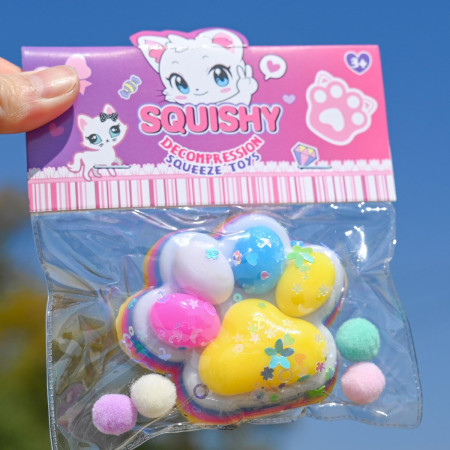 Jucarie Antistres Squishy, Cyrax, Labuta de Pisica Squeeze Toys, cu Revenire Lenta, 7.5 cm, Model 270515, Multicolor