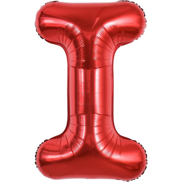 Balon Folie Metalizata Litera I, Cyrax, 40 cm, Umflati cu Heliu sau Aer, Ambalaj Individual, Pai inclus, Rosu