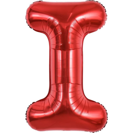 Balon Folie Metalizata Litera I, Cyrax, 40 cm, Umflati cu Heliu sau Aer, Ambalaj Individual, Pai inclus, Rosu