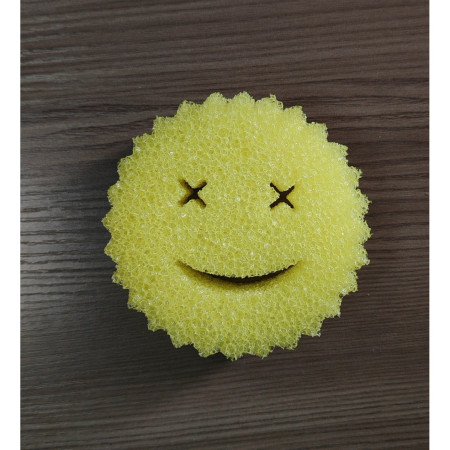 Burete de Vase, Cyrax, Rotund, din Burete PU, Model Smiley Face, Doua Fete, 10 x 4 cm, Galben