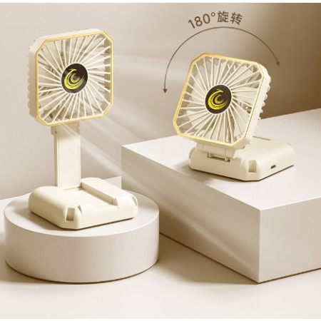 Ventilator Portabil,  de Gat, de Birou, Suport Telefon, 14 x 7 cm, Incarcare USB, din ABS, 3 Viteze, Bej
