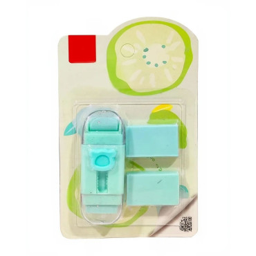 Radiera Retractabila,  Model Ursulet, Reglare Push-Pull, Radiera de tip Push, Doua Radiere de Rezerva in set din Cauciuc, Verde deschis