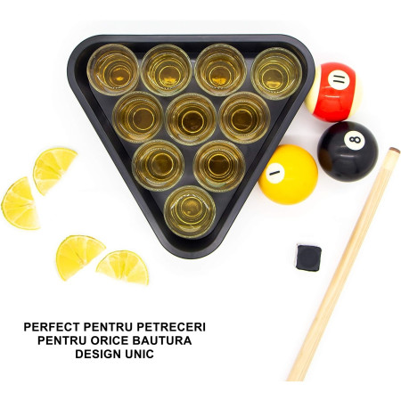 Set 10 pahare de shot Cyrax, cu Suport de Biliard, 30 ml, din sticla, 10 x 10 cm, multicolor