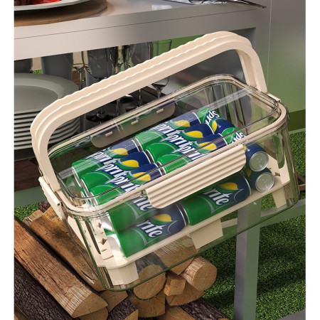 Cutie pentru Depozitare Alimente, Cyrax, de Uz Casnic, 2 Compartimente, Zona pentru Gheata, Mentinere Fresh, cu Maner, Material PET, 23x15x10.8 cm, Bej