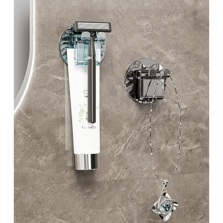 Suport Multifunctional 2 in 1, Pahar si Suport pentru Periuta de Dinti,  Plastic, Dimensiune: 10.4 x 7.3 x 7.3 cm, Albastru