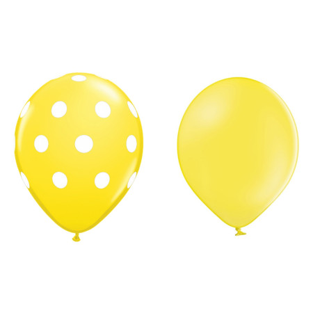 Set 10 Baloane din Latex, Cyrax, Model Party cu Buline si Simple, 30 cm, Galben, 2.8 g
