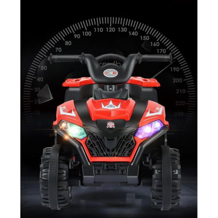 Masinuta Electrica Cyrax, pe 4 Roti, Tip ATV, cu Acumulator, Sistem Anti-Rasturnare, Sistem de Lumini si Sunet, 2-5 Ani, 70 x 43 x 48 cm, Rosu