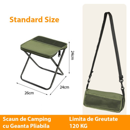 Scaun Taburet Pliabil pentru Camping,  pentru Adulti, Scaun Portabil, Pescuit, din Panza Oxford si Cadru Metalic, Mic 26 x 24 x 24 cm, Verde