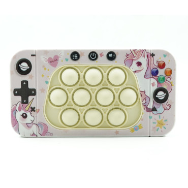 Jucarie interactiva tip consola pentru copii Cyrax, speed push whack-a-mole, joc de viteza pop it, material ABS/silicon, cu nivele, sunete si lumini, 15.5 x 7.6 x 5.3 cm, model unicorn, roz