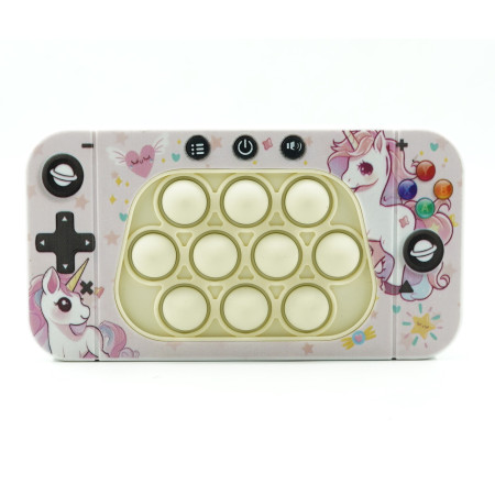 Jucarie interactiva tip consola pentru copii Cyrax, speed push whack-a-mole, joc de viteza pop it, material ABS/silicon, cu nivele, sunete si lumini, 15.5 x 7.6 x 5.3 cm, model unicorn, roz