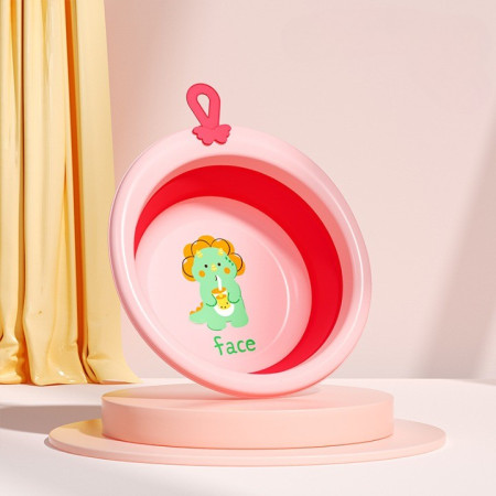 Cada Pliabila pentru Baie pentru Copii, Cyrax, Cadita pentru Bebelusi, Model Rotund cu Dinozaur, Roz, 30x30x3.7 cm, 4L