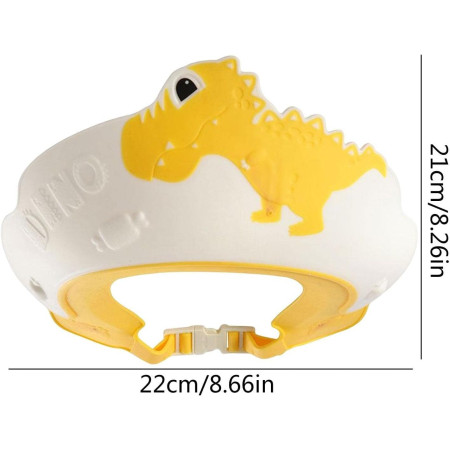 Cyrax Viziera de Protectie Baie Pentru Copii, Fippy, Model Dinozaur, Dimensiune ajustabila, Durabil, Usor de curatat, Impotriva Samponului, pentru Ochi si Urechi, TPE+PP, 22x21 cm, Galben