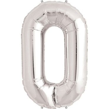 Balon din Folie Cyrax, Cifra 0, 81 cm, Pentru Aer sau Heliu, Bulk, Argintiu