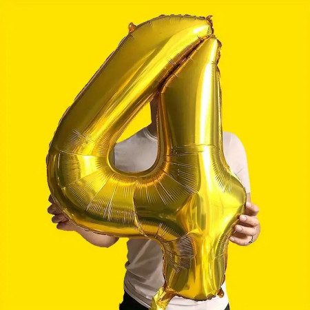 Balon din Folie Cyrax, Cifra 4, 81 cm, Pentru Aer sau Heliu, Bulk, Auriu