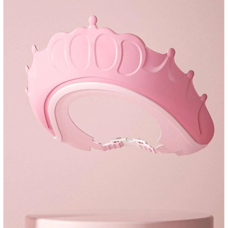 Cyrax Viziera de Protectie Baie Pentru Copii, Fippy, Model Coronita, Dimensiune ajustabila, Durabil, Usor de curatat, Impotriva Samponului, pentru Ochi si Urechi, TPE+PP, 24x22 cm, Roz