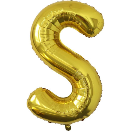 Balon Folie Metalizata Litera S, Cyrax, 40 cm, Umflati cu Heliu sau Aer, Ambalaj Individual, Pai inclus, Auriu