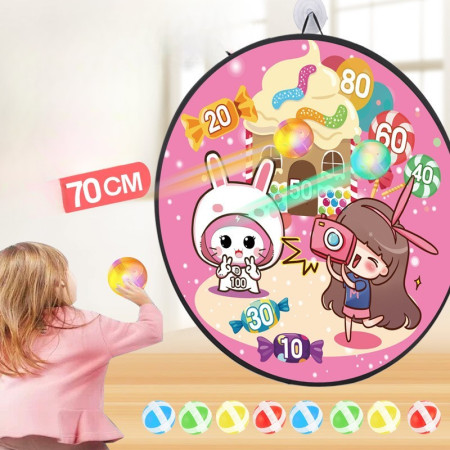 Joc Darts Cyrax pentru Copii, Placa Pliabila 70 cm, 8 Mingii Velcro/Scai Simple, 2 Mingii Luminoase, Model Acadele, Roz