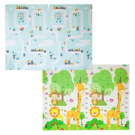 Covoras pentru Copii, Cyrax, cu 2 Fete, Model Drum/Safari, din XPE+PE, Impermeabil, Antiderapant, Protectie Termica, +3 Luni, Pliabil, 150 x 200 x 1 cm, Multicolor