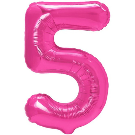 Balon din Folie Metalizata Cyrax, Figurina Cifra, Tema Aniversare 40 cm, Ambalaj Individual, Pai inclus, Umflare cu Aer sau Heliu, Roz, Cifra 5